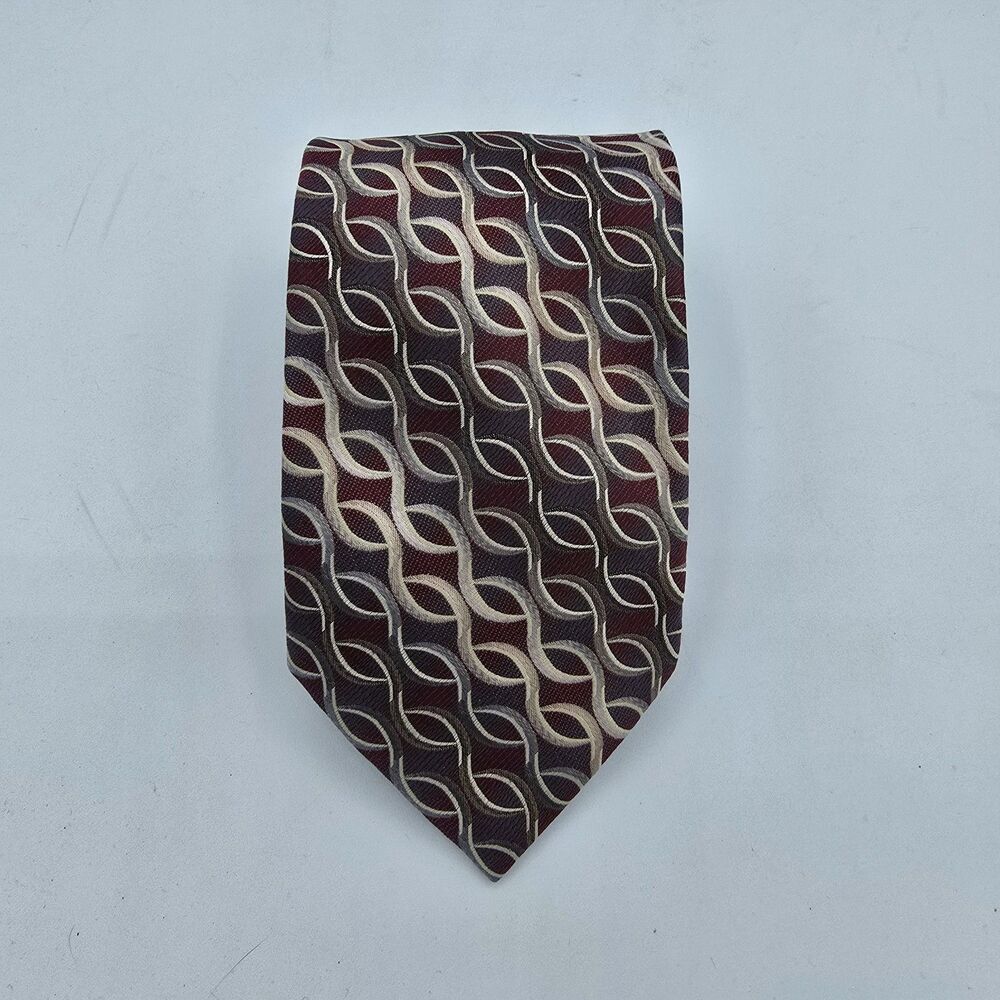 Mens Necktie Croft & Barrow Tie Red White Geometric 58" x 3.5" Vintage - Picture 1 of 6